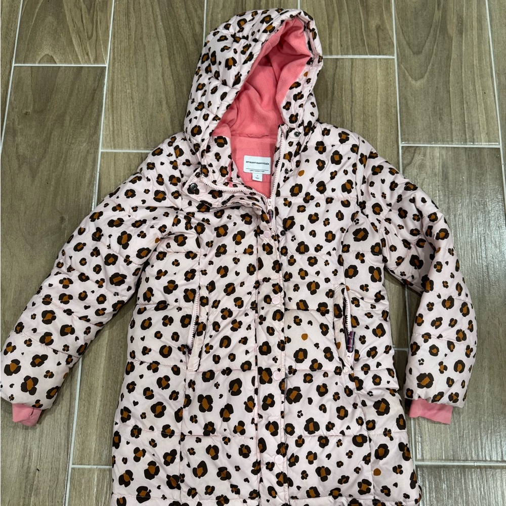 Amazon basics Leopard Print Hooded Jacket XL girls coat 14/16